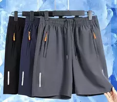 Imagem do Calções esportivos de seda gelo masculino, corrida, ginásio, secagem rápida, respirável, praia, calça curta, fitness, jogging, legal, roupas esportivas casuais, verão