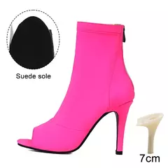HROYL-Sapatos de Dança Femininos com Tubo Curto, Pano Estirável de Salto Alto,