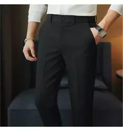 Calça casual slim-fit masculina, fato formal, monocromático, cintura ajustável, festa social, moda empresarial, novo, outono, 2022, 38-28