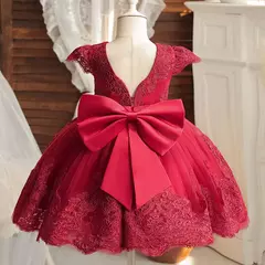 Bordado Elegante Crianças Princesa Vestidos para Meninas Luxo Golden Lace Vintage Crianças Festival Party Gown Bebê Batismo Vestidos