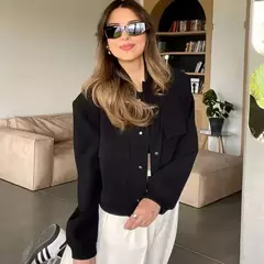 Jaqueta Bomber Cropped feminina, Casaco de manga comprida, Beisebol de botões, Casaco Aviador, Preto, Branco, Outono, Inverno - loja online