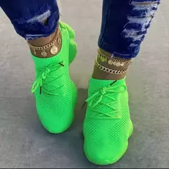 Tênis respiráveis para mulheres, Formadores de tecido de malha, Calçado feminino com renda, Sapatos confortáveis, Nova moda, 2024