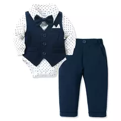 Imagem do Bodysuit de manga comprida para bebé, conjunto cavalheiro, roupa infantil de 1 ° aniversário, roupa de algodão recém-nascido, outono, primavera