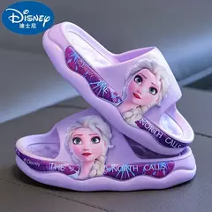 Disney-chinelos infantis de princesa Elsa congelados, sola macia antiderrapante, sandálias de banho internas, desenhos animados bonitos, verão