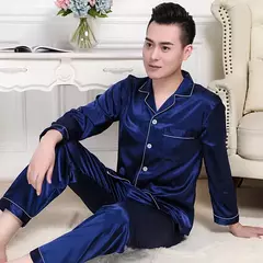 Conjunto de pijama de seda fino masculino, manga comprida e calça curta, pijama, calça para dormir - Wolf Magazine
