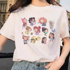 Desenhos animados kawaii feminino com estampa princesa, blusa branca com gola O, manga curta solta, algodão, verão - loja online