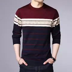 Pulôver de malha listrada manga comprida masculino, top casual fashion, primavera e outono - Wolf Magazine