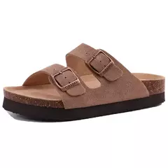 Chinelos Antiderrapantes Kidmi-Camurça para Homens e Mulheres, Mulas Clássicas de Cortiça, Sandálias Fivela Ajustável, Moda Exterior - loja online