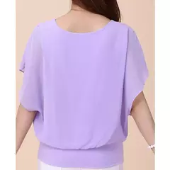 Blusa de chiffon para mulheres, cor sólida, gola redonda, pulôver solto, batwing sleeve, plissado, roupas casuais, verão - Wolf Magazine