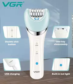 Imagem do VGR Depiladora Elétrica para Mulheres, Barbeador Feminino, Removedor de Pêlos Corporais e Pernas, Lady Bikini Trimmer, Massagem de Limpeza Facial, V-703, 5 em 1