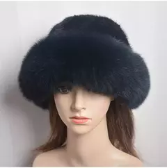 Imagem do Chapéu de pele de vison genuíno para mulheres gorro de malha natural de luxo chapéu de malha artesanal pele de raposa real moda inverno quente, novo
