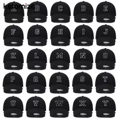Boné bordado de algodão macio, letra inicial A-Z Snapback Caps para homens e mulheres, elegante equipe esporte viseiras, preto, alta qualidade na internet