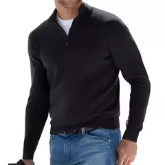 Outono moletom masculino quente pulôver cor sólida meio zíper camisola casual fino com decote em v manga longa moletom masculino inverno topo - Wolf Magazine
