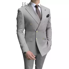 Fato de negócio trespassado masculino, casaco monocromático masculino, blazers de casamento finos, jaqueta, calças, nova moda, 2 peças, 2024 - comprar online
