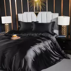 Cama de seda sólida com capa de edredão, lençol, folha plana, fronha, lençol de luxo, rei, rainha, duplo, Twin Size