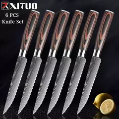XITUO-Laser Damasco Padrão Facas de Cozinha Set, Faca Chef, Ultra-Sharp, Santoku, Cutelo, Corte, Utilidade, Fruta, 1-10pcs na internet