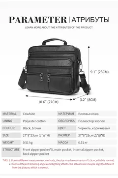 Bolsa de ombro de couro genuíno para homens Bolsa preta de couro, saco do mensageiro do escritório do negócio, saco crossbody masculino - loja online
