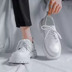 Plataforma de couro coreana Oxfords para homens, deslizamento, fundo grosso, sapatos masculinos de derby, mocassins casuais, dedo do pé quadrado, sapatos formais - loja online