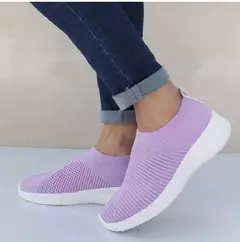 2024 novos sapatos casuais moda tênis para mulheres andando cor sólida tênis feminino deslizamento em meia senhoras sapatos planos mulher