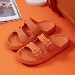 Imagem do Moda fivela de plataforma grossa chinelos mulher em casa sola macia eva nuvem slides sandálias verão 2023 não deslizamento praia flip flops