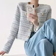 ITOOLIN-Cardigã elegante de Tweed feminino, casaco curto com bolso, jaqueta de peito único, outwear solto, outono, inverno, 2023 - loja online