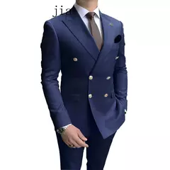 Fato de negócio trespassado masculino, casaco monocromático masculino, blazers de casamento finos, jaqueta, calças, nova moda, 2 peças, 2024
