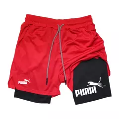 Calções de compressão de dupla camada respirável masculino, elásticos, de secagem rápida, multi-funcional, 2 em 1, verão, M-3XL - comprar online