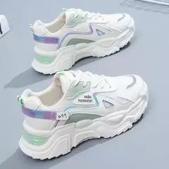 Imagem do Sapatilhas de plataforma para mulheres, sapatilhas casuais para senhoras, sapatos baixos, verde, 2023
