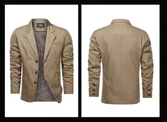 Primavera e Outono Novos Homens Retro Cor Sólida Terno de Negócios Largo Solto Três-breasted Terno Multi-bolso Ocasional Regular Jacket Coat - loja online