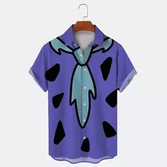Flintstones dos desenhos animados gravata padrão camisa de manga curta, top extragrande na moda, rua hip hop, verão moderno