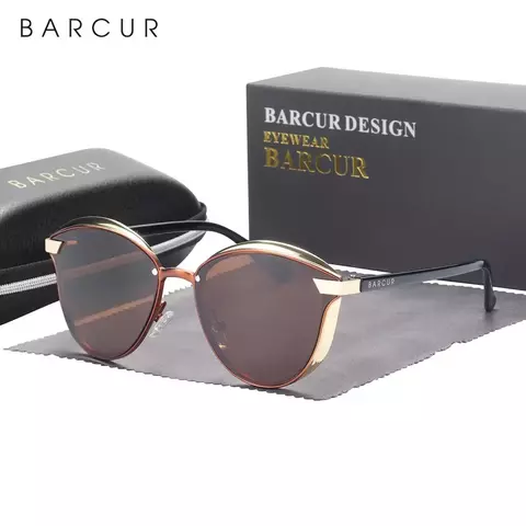BARCUR-Óculos de sol redondos polarizados para mulheres, Catmore Sun Glass, acessório para óculos femininos, proteção UVAB