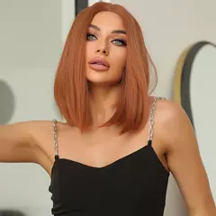 Perucas sintéticas curtas retas gengibre laranja peruca parte média ombro comprimento sem corte bob peruca para branco preto feminino festa diária - comprar online