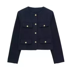 TRAF-Casaco Cropped feminino com botão dourado, blazer bomber, streetwear chique, blusa de casacos femininos, moda primavera, 2022 - Wolf Magazine