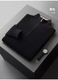 Pulôver de malha de pescoço masculino, manga longa, camisa grossa quente, 100% lã merino, cor sólida, nova, outono e inverno - loja online
