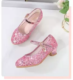 Sapato de salto alto de cristal infantil, sandálias de cristal, fivela, princesa sapato de dança, desempenho estudantil, couro, meninas, moda - comprar online