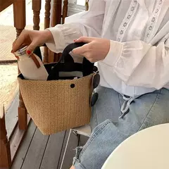 Fsafashion-bolsa de tecido palha para mulheres, bolsa casual para férias, bolsas com alça superior, bolsas de ombro retrô artesanais, moda feminina, 2024 - loja online