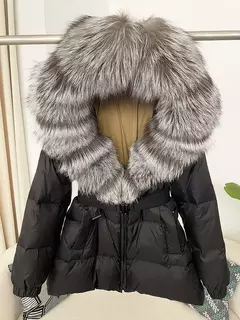 Oftbuy 2024 jaqueta de inverno feminina gola de pele de raposa natural real com capuz grosso quente 90% pato branco para baixo casaco feminino streetwear casual - loja online