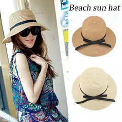 Imagem do Chapéus do verão para mulheres, chapéu de palha, ocasional, liso, estilo do panamá, praia, forma