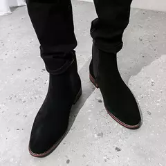 Botas de camurça de vaca masculina, couro genuíno, sapato alto, bota casual no tornozelo, curta, estilo britânico, moda, inverno