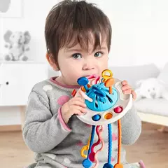Desenvolvimento De Silicone Chocalho Teether Brinquedos, Montessori, Puxar Cordas Jogos, 1 Ano Brinquedos De Dentição Para Bebês, 6 12 Meses - comprar online