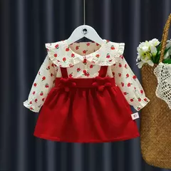 Outono novas meninas recém-nascidas vestido de manga longa dos desenhos animados fragmentado flor lapela bebê vestido de princesa flor cinta vestido - Wolf Magazine