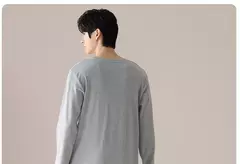 Pijama masculino com gola em o listrado, pijamas de algodão penteado, lounges plus size, outono e inverno, maduro na moda, novo, L a 6XL, 2020 - Wolf Magazine