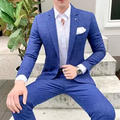Conjunto de vestido de noiva xadrez slim fit masculino, blazers, jaqueta, calças, calças, casaco, terno, design estilo masculino, moda, 2 peças - Wolf Magazine