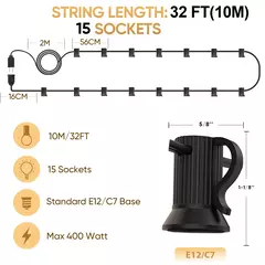 Impermeável String Light com Cabo Elétrico, E12 Sockets, C7 Base, UE 220V, EUA 110V, Hold Lâmpada, Conectável, Casamento, Decoração de Natal - comprar online