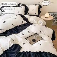 Rose Conjunto De Cama Bordado, Capa De Edredão sem Núcleo, 1 * Capa De Edredão + 2 Fronha, Estilo Princesa, 3PCs - loja online