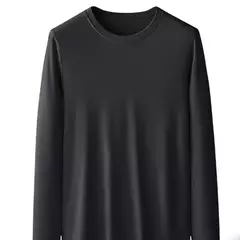 Camiseta de gola redonda masculina, naturalmente macia 94% modal, camiseta confortável, camiseta preta casual, ajuste regular, outono