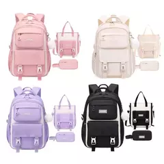 School Bag Set Inclui Study Bag e Pencil Case, Mochila de grande capacidade, Charme impermeável dos desenhos animados, Mochila de viagem ao ar livre, 3 pcs - loja online