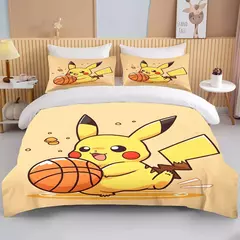Pokémon Pikachu Bulbasaur Conjunto de cama macio impresso, Capa de edredão, 1 Capa de edredão, 2 Fronhas, Adultos e Crianças, Luxo na internet