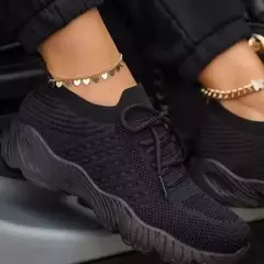 Tênis de malha respirável com cordões para mulheres, sapatos vulcanizados com plataforma, tamanho grande - comprar online
