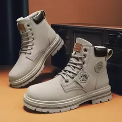 Imagem do Botas casuais de cano alto masculinas, bota masculina de motocicleta, calçado de trabalho com renda, ruibarbo robusto, retrô, inverno